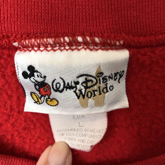 Walt Disney World Mickey Mouse Santa Hat Sparkle Red Sweatshirt Size Large - Picture 3 of 9